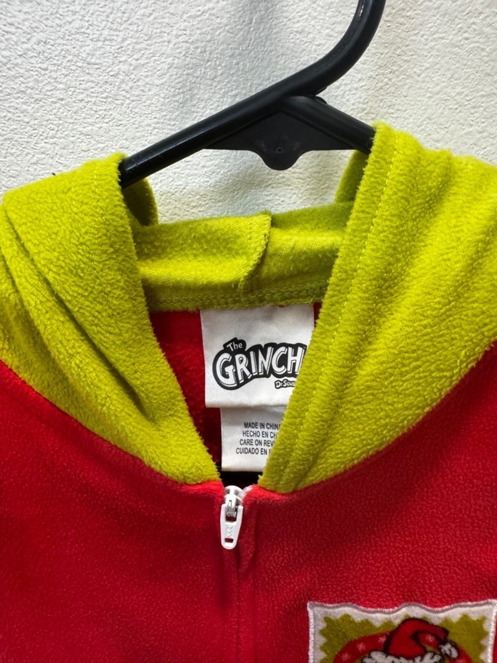 Grinch Hooded One Piece Pajamas Kids Sz M 8 - Picture 4 of 6